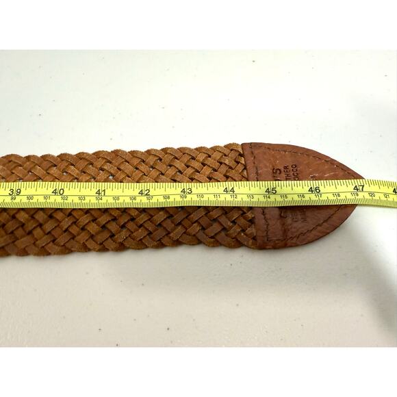 CHICO’S Women’s Boho Vintage Woven Leather Belt L Etched Brass Disc Hook Buckle - Picture 8 of 10